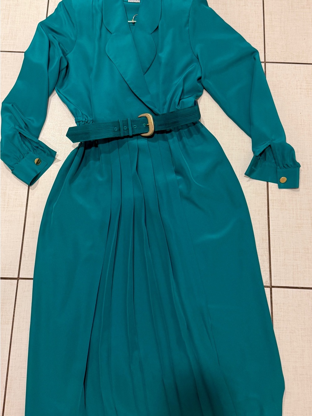 Vintage Talbots Teal Belted Midi Dress Size 8 Made in Hong Kong 80s 90s - Picture 2 of 4